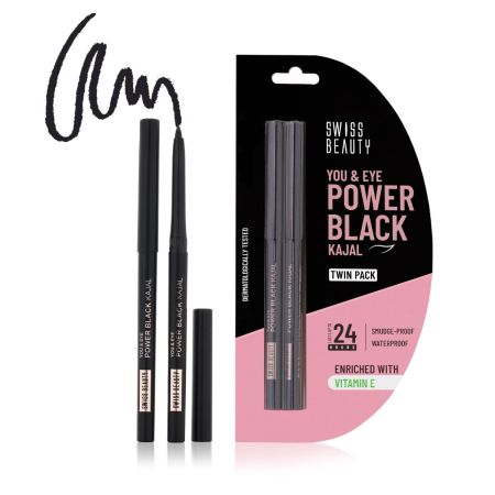 Swiss Beauty You & Eye Power Black Kajal Twin Pack | 24 Hrs Stay |