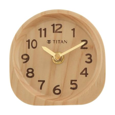 Titan Classic Light Brown Wooden Table Clock - T0003Wa01 - Analog, 11 Cm