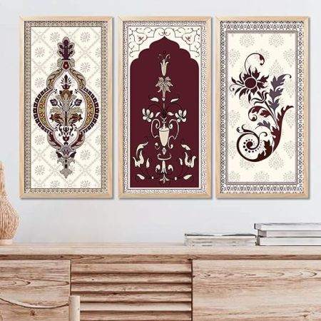 kotart - Traditional Indian Art Pichwai Wall Décor Paintings | Painting for wall Decoration | Madhubani Art Painting with Frame for Living Room set of 3 (10X19 INCH, F)