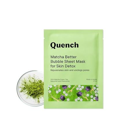 Quench Korean Bubble Sheet Mask with Matcha Green Tea Anti-Oxidants | Self-Foaming Korean Mask for Glowing Skin | Deep Cleanses & Purifies Skin | Made in Korea (Pack of 1, 21ml)