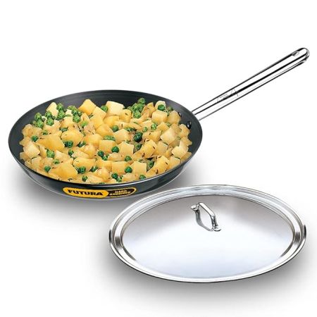 Hawkins Futura 29 cm Frying Pan, Hard Anodised Fry Pan with Stainless Steel Handle and Stainless Steel Lid, Big Frying Pan, Black (AF29S)
