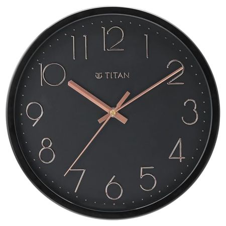 Titan Plastic Contemporary Wall Clock with Silent Sweep Technology, 30.8 X30.8 Cm (Medium), Analog, Black