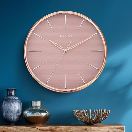 Titan Plastic Contemporary Rustic Pink Wall Clock in A Glossy Finish with A Textured Dial 32.5 X 32.5 Cm (Medium), Analog