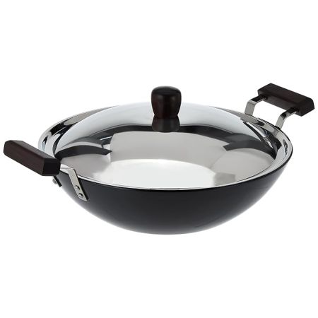 Hawkins Futura 5 Litre Deep Fry Pan, Hard Anodised Kadai with Stainless Steel Lid, Flat Bottom Kadhai, Big Kadai, Black (AD50S)