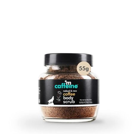 mCaffeine Exfoliating Coffee Body Scrub for Tan Removal & Soft-Smooth Skin | For Women & Men | De-Tan Bathing Scrub with Coconut Oil, Removes Dirt & Dead Skin from Neck, Knees, Elbows & Arms - 55gm