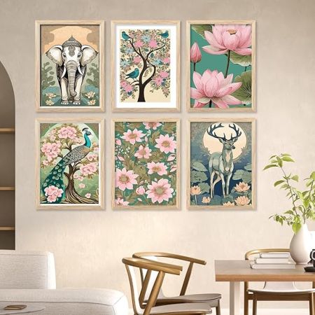 kotart Traditional Indian Inspired Wall Art Prints for Home and Office Decor - Modern Art Digital Painting for Bedroom living room office Wall Decoration (13X17 INCH, C) Pack of 6