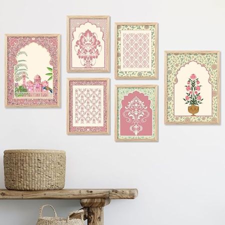 kotart Madhubani Art Paintings with Frame for Home Decoration - Traditional Framed Painting for Living Room Bedroom Office Decor - Painting for Wall Decoration - Pack of 6 (A)