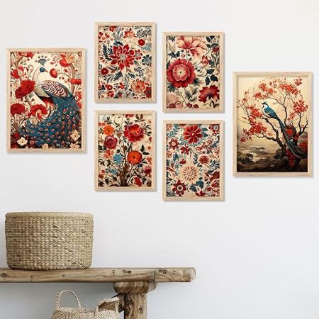 kotart Madhubani Art Paintings with Frame for Home Decoration - Traditional Framed Painting for Living Room Bedroom Office Decor - Painting for Wall Decoration - Pack of 6 (D)