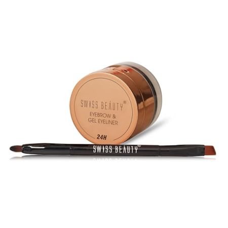 SWISS BEAUTY Waterproof Semi-Matte Eyebrow & Gel Eyeliner 2 In 1 With Brush | Smudge Proof Gel Eyeliner And Eyebrow Definer Pencil | Shade- Black, 7G