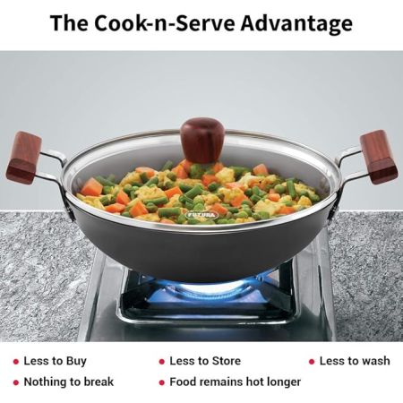 Hawkins Futura 3.5 Litre Deep Kadhai, Non Stick Kadai, Flat Bottom Induction Kadhai, Black (INK35)