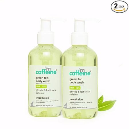 mCaffeine Glycolic Acid & Kojic Acid Body Wash (Pack of 2) | Value Pack Combo for Pigmentation & Dark Spots Correction | 10% AHA| Exfoliating Shower Gel for Men & Women