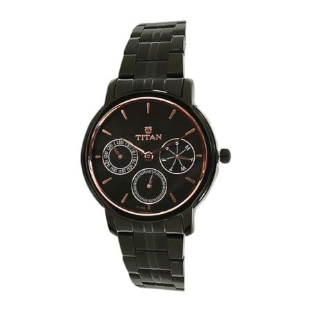 Titan Workwear Black Dial Women Watch With Stainless Steel Strap-NS2589NM01/NT2589NM01