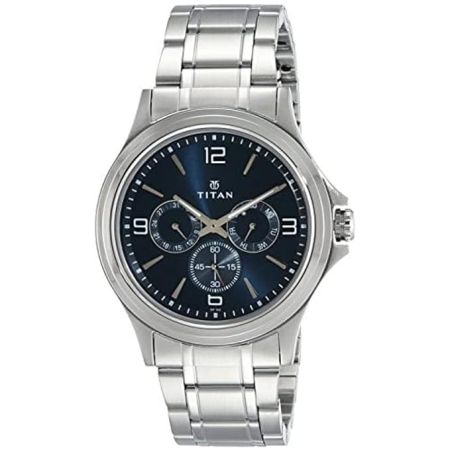 Titan Blue Dial Quartz Multifunction Stainless Steel Strap Watch for Men-NS1698SM02
