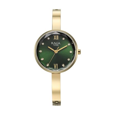 Titan Raga Showstopper Quartz Analog Green Dial Metal Strap Watch for Women-95271YM01/NT95271YM01