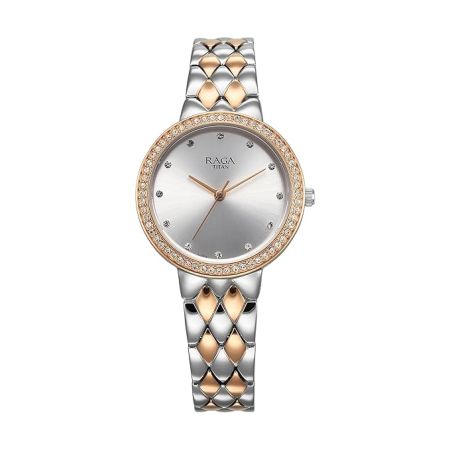 Titan Raga Showstopper Quartz Analog Silver Dial Metal Strap Watch for Women-NS95282KM01/NT95282KM01