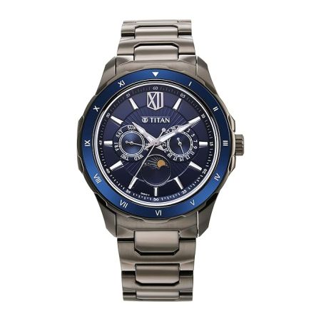 Titan Regalia Premium Blue Dial Stainless Steel Strap Watch for Men-NS1688KM07/NT1688KM07