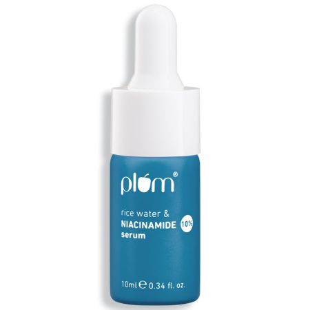 Plum 10% Niacinamide Serum with Rice Water | Provides Clear, Glowing & Brightening Skin | for Acne Prone, Combination, Oily & Sensitive Skin | Oil Control & Anti Acne Face Serum for Women & Men | 10ml