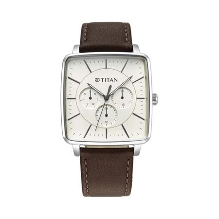 Titan Avant Garde Quartz Multifunction Silver Dial Leather Strap Watch for Men-NS90147SL01/NT90147SL01