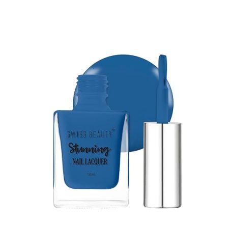 Swiss Beauty Stunning Nail Lacquer | Chip Resistant, Quick drying nail paint | Highly Pigmented with high shine Nail polish | Shade - Brady Blue, 10gm