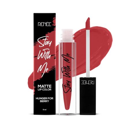 RENEE Stay With Me Matte Lip Color Hunger for Berry 5ml| Long Lasting, Light Weight & Non Transfer Formula| Water & Smudge Proof