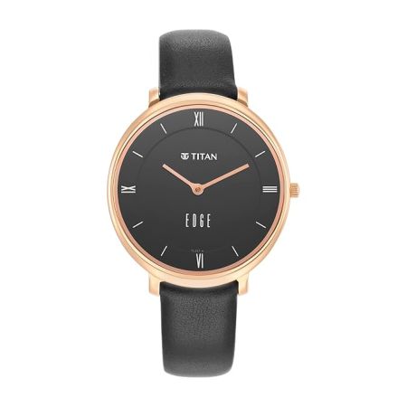 Titan Edge Black Dial Black Leather Strap Watch for Women-NS2655WL01/NT2655WL01