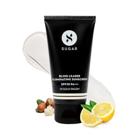 SUGAR Cosmetics Bling Leader Illuminating Sunscreen SPF35 PA+++ | Strobe Cream with 3 in 1 Glow Boosting Formula | Non Greasy Moisturizer | 50 gm - 01 Gold Diggin