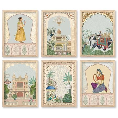 kotart Painting for wall Hanging |Traditional Indian Art Pichwai wall Décor Paintings|Traditional Indian Art Pichwai wall Décor Paintings |Traditional wall Poster With frames Set of 6 (10x13 inch, C)