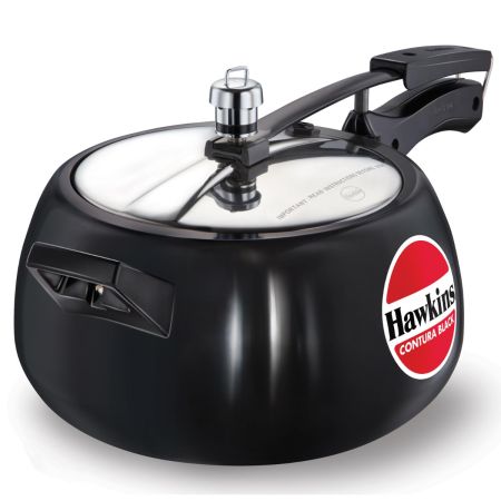 Hawkins Contura Aluminium Inner Lid Black Pressure Cooker, 5 Litre, Black (Hard Anodized - Cb50), 5 Liter