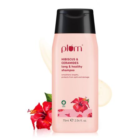 Plum Hibiscus & Ceramides Shampoo for Hair Growth | Provides Silky, Smooth & Long Hair | Repair Split End | Paraben Free shampoo for Women & Men | for All Hair Types | Safe for Daily Use | 75ml