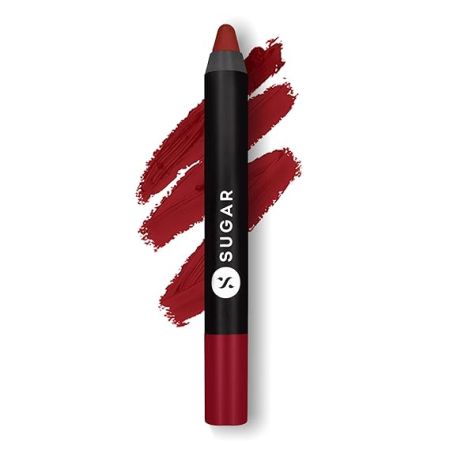 SUGAR Cosmetics Matte as Hell Crayon Lipsticks for Women | Lasts Upto 12hrs | Lip Crayon with Sharpener | 2.8gm -10 Cherry Darling (Cherry Red)