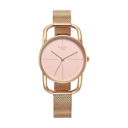 Titan Raga Chic Quartz Analog Pink Dial Metal Strap Watch for Women-2696WM01/NT2696WM01