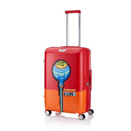 American Tourister Chupa Chups Medium Hardside Polycarbonate Cabin Suitcase with Recessed TSA Lock & Double Wheels for Women & Men - Red Orange