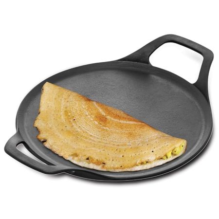 Hawkins Futura 27 cm Cast Iron Dosa Tava, Pre-Seasoned Cast Iron Flat Tawa for Roti, Cast Iron Cookware for Kitchen, Black (CIDT27)