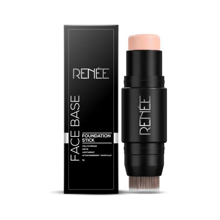 RENEE Face Base Foundation Stick - Frappe, 8gm| Enriched with White Clay, Weightless, Long-lasting, Velvet Matte Finish formula Provides Full Coverage