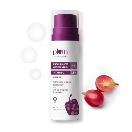 Plum 1% Encapsulated Resveratrol & 7.5% Vitamin C Face Serum | Fights Signs of Ageing | Boosts Collagen Production | Enhances Glow | Lightweight & Quick-absorbing | 100% Vegan | 30 ml