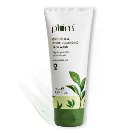 Plum Green Tea Pore Cleansing Face Wash for Oily, Acne Prone, Dry & Combination Skin | with Glycolic Acid | Fight Pimples & Control Excess Oil | Gentle Exfoliating & Non-Drying | Women & Men | 50ml