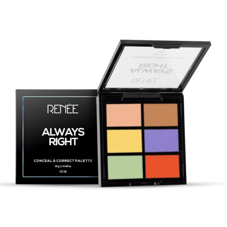 Renee Always Right Conceal & Correct Palette 12gm - Lightweight, Smooth Texture, Blurs Blemishes, Scars & Pigmentation - Evens Out Skin Tone Seamlessly With High Coverage & Blendable Formula