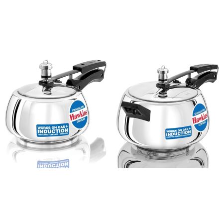 Hawkins Stainless Steel Contura Induction and Gas Compatible Inner Lid Pressure Cooker Combo Set, Silver (2 litre and 5 litre)