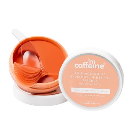 mCaffeine Cooling Under Eye Patches for Brightness | Reduces Pigmentation with 4% Niacinamide & Kombucha Tea | Under Eye Patch Mask | Instantly Hydrates, Cools & De-Puffs - 15 Pairs