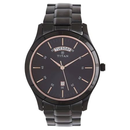 Titan Quartz Analog with Day and Date Black Dial Stainless Steel Strap Watch for Men-NS1767NM01/NT1767NM01