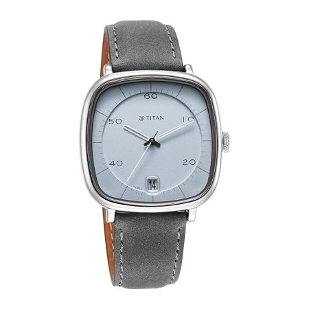 Titan Quartz Analog with Date Anthracite Dial Leather Strap Watch for Men-NS1885SL01
