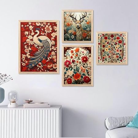 kotart Madhubani Art Paintings with Frame for Home Decoration - Traditional Framed Painting for Living Room Bedroom Office Decor Set of 4 frames (E) Visit the kotart Store