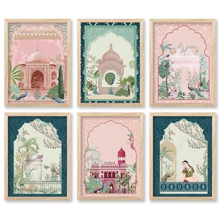 kotart Polystyrene-Pichwai Painting For Wall Decoration|Traditional Indian Art Wall Décor Paintings|Traditional Wall Poster With Frames Set Of 6 (13X17 Inch, E)