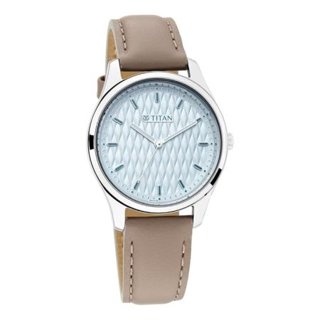 Titan Women's Analog Blue Dial Beige Band Leather Watch