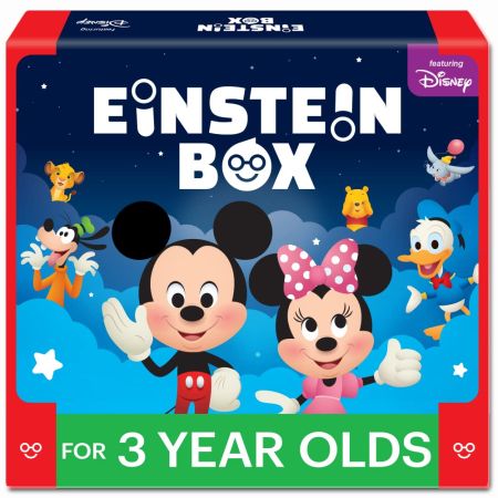 Einstein Box Featuring Disney for 3-Year Old Boys & Girls | Educational Disney Toys/Gifts for 3 Year Old Kids | Board Books and Fun Games Gift Pack | Learning and Educational Gift of Toys and Games |