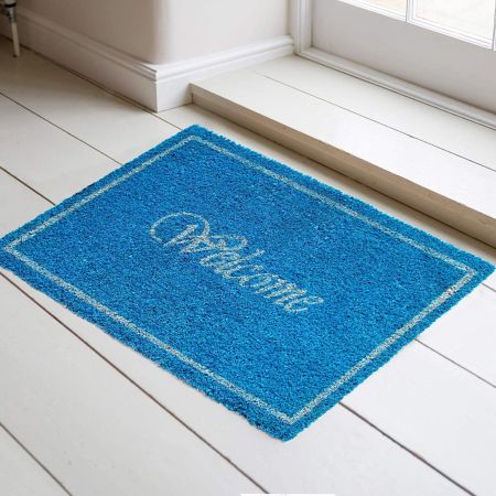 Onlymat Welcome Printed (Light Blue) Anti-Slip Rectangular Doormat Entryway Rug for Outdoor Entrance Home Multipurpose Mats Floor Door Hall Drawing Room Living Room (75cm x 45cm)