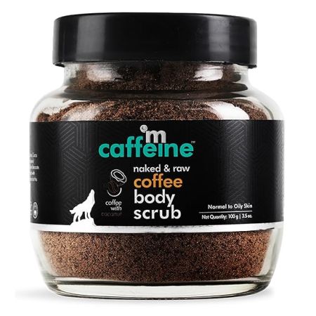 mCaffeine Exfoliating Coffee Body Scrub for Tan Removal & Soft-Smooth Skin | For Women & Men | De-Tan Bathing Scrub with Coconut Oil, Removes Dirt & Dead Skin from Neck, Knees, Elbows & Arms - 100gm