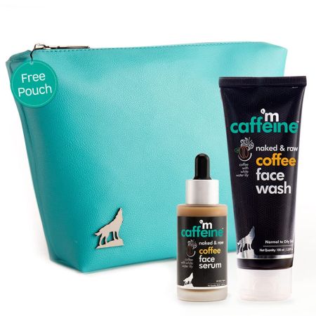 mCaffeine Must-Have Coffee Face Duo | Free All Purpose Teal Pouch | Deep Cleanser, Reduces Puffiness | Face Wash, Face Serum