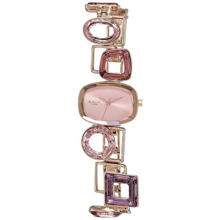 Titan Raga Facets Pink Dial Analog Stainless Steel Strap Watch for Women-NS95118WM02/NT95118WM02