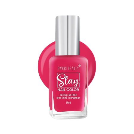 Swiss Beauty Slay Nail Color | Glossy Finish, Long Lasting Nail Paint| Chip resistant, Quick drying Nail Polish | Shade- Fuchsia Pink, 13ml